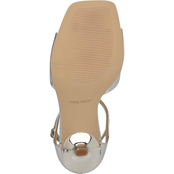 Nine West Women Silver Mirror Metallic Faux Leather Open Squared Toe Heel Sandal - Picture 3 of 6